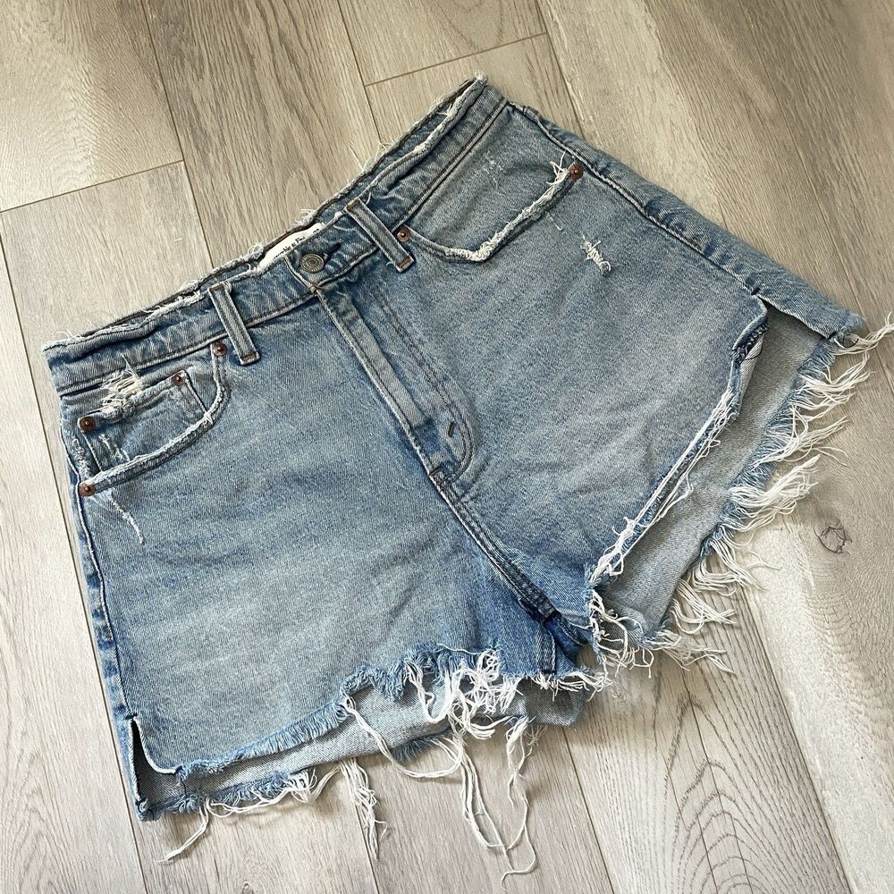 Abercrombie & Fitch Shorts high rise cut off mom womens Blue size 29 curve love